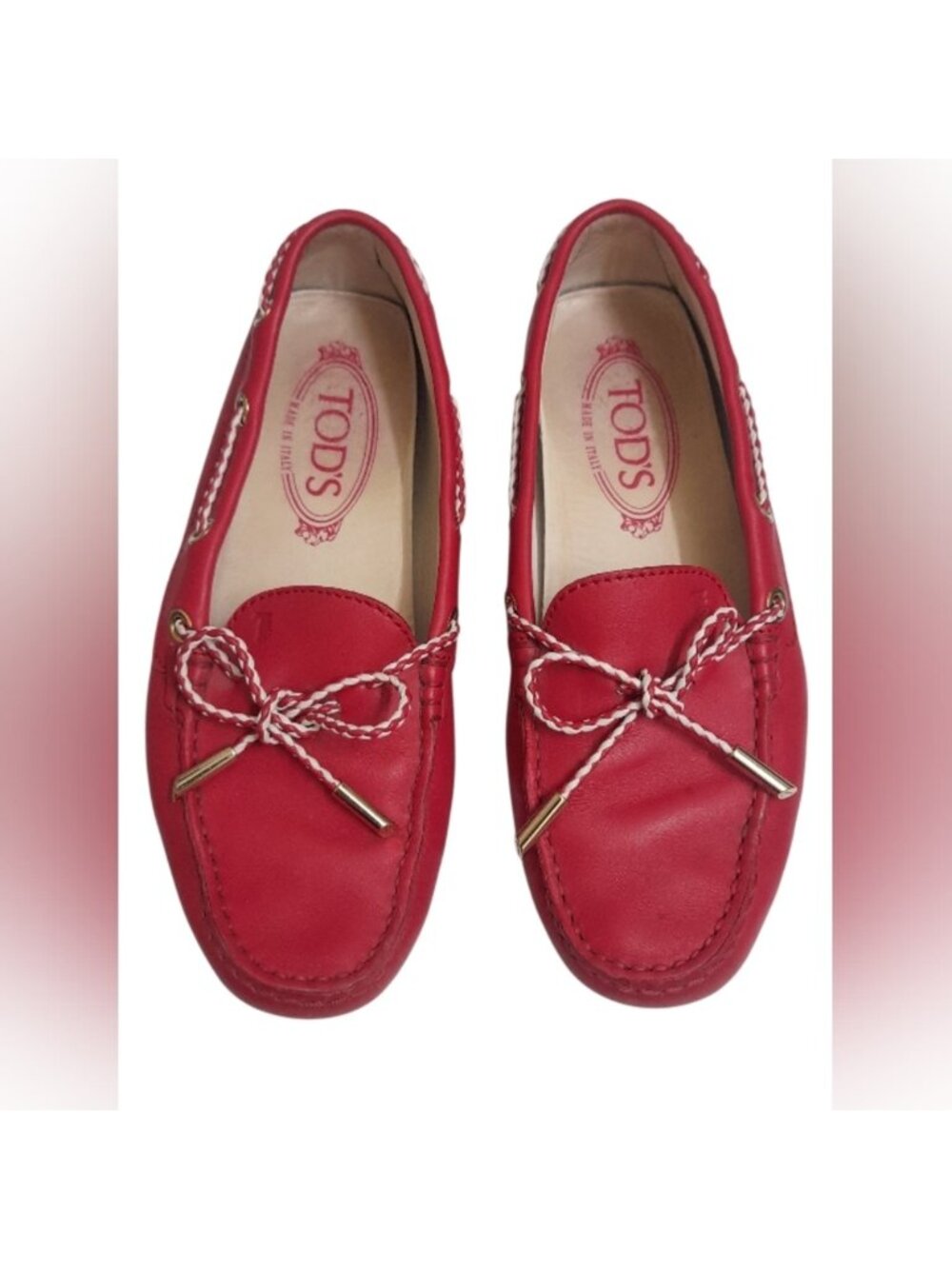 Tods Red Leather Moccasins Loafers